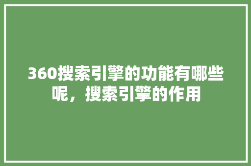 360搜索引擎的功能有哪些呢，搜索引擎的作用
