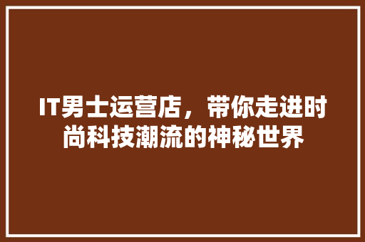 IT男士运营店，带你走进时尚科技潮流的神秘世界