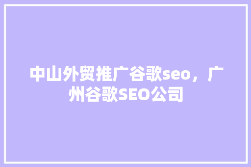 中山外贸推广谷歌seo，广州谷歌SEO公司