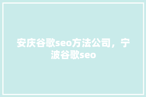 安庆谷歌seo方法公司，宁波谷歌seo
