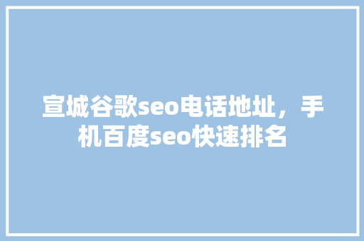宣城谷歌seo电话地址，手机百度seo快速排名