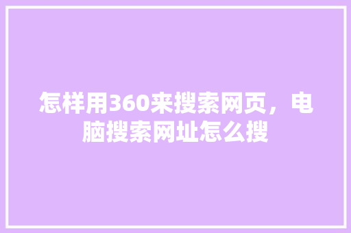 怎样用360来搜索网页，电脑搜索网址怎么搜