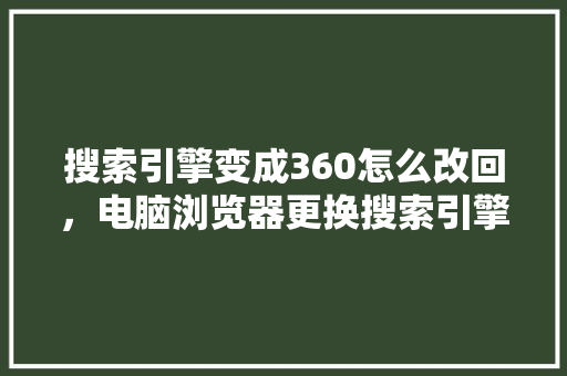 搜索引擎变成360怎么改回，电脑浏览器更换搜索引擎