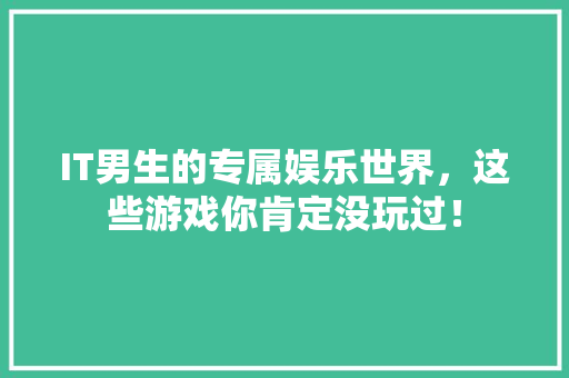 IT男生的专属娱乐世界，这些游戏你肯定没玩过！