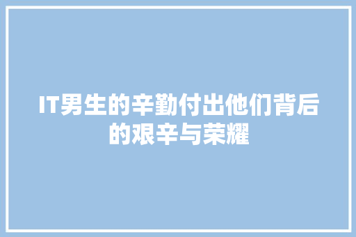 IT男生的辛勤付出他们背后的艰辛与荣耀