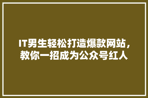 IT男生轻松打造爆款网站，教你一招成为公众号红人 缓存Redis