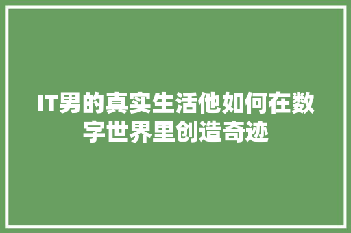IT男的真实生活他如何在数字世界里创造奇迹 市场营销范文
