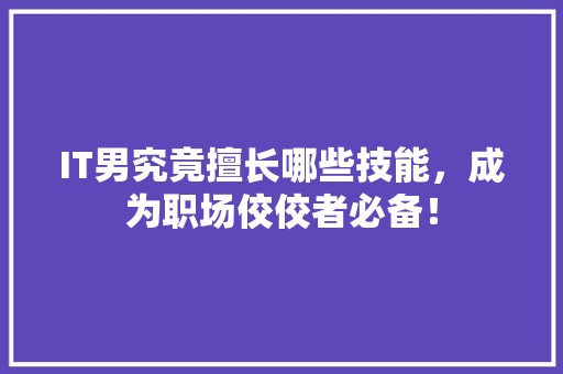 IT男究竟擅长哪些技能，成为职场佼佼者必备！ MySQL