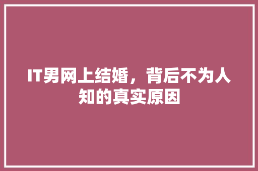 IT男网上结婚，背后不为人知的真实原因
