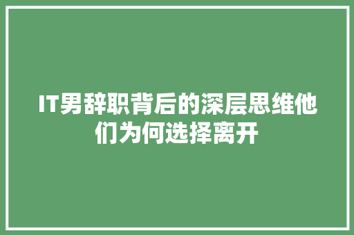 IT男辞职背后的深层思维他们为何选择离开