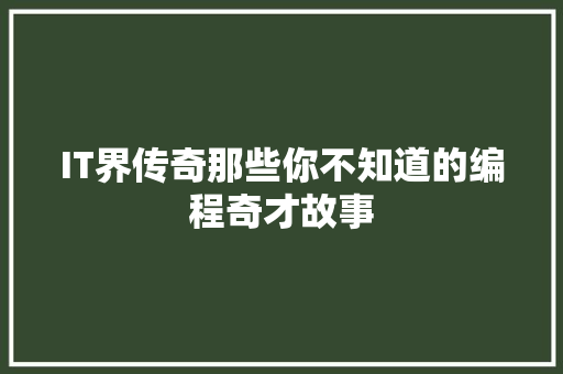 IT界传奇那些你不知道的编程奇才故事