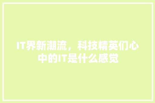 IT界新潮流，科技精英们心中的IT是什么感觉 MySQL