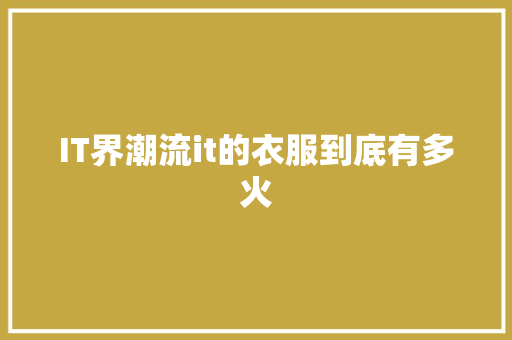 IT界潮流it的衣服到底有多火