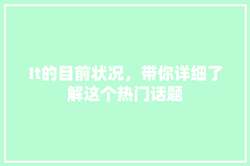 It的目前状况，带你详细了解这个热门话题 MySQL