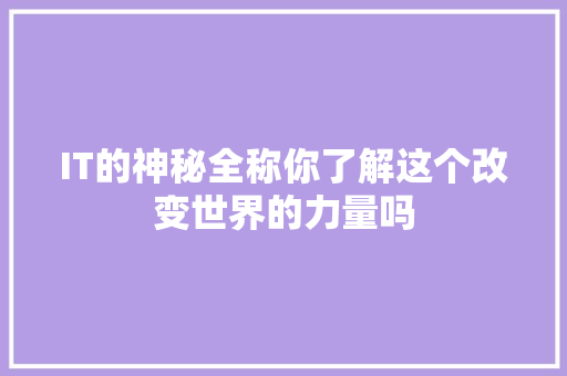 IT的神秘全称你了解这个改变世界的力量吗 市场营销范文