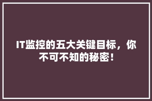IT监控的五大关键目标，你不可不知的秘密！
