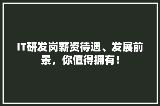 IT研发岗薪资待遇、发展前景，你值得拥有！