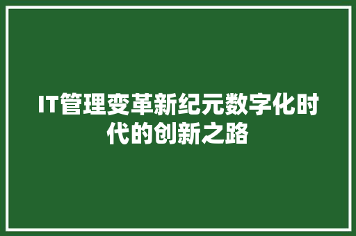 IT管理变革新纪元数字化时代的创新之路 商务信函