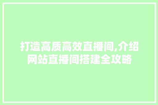 打造高质高效直播间,介绍网站直播间搭建全攻略 网站建设
