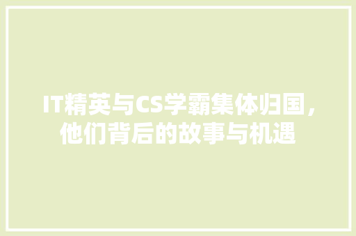 IT精英与CS学霸集体归国，他们背后的故事与机遇