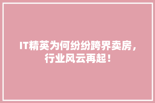 IT精英为何纷纷跨界卖房，行业风云再起！ MySQL