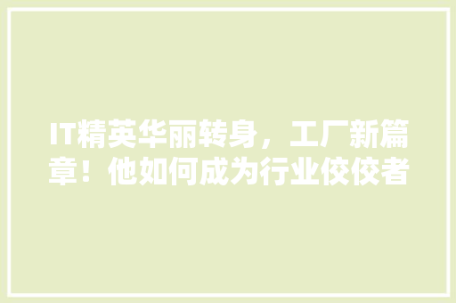 IT精英华丽转身，工厂新篇章！他如何成为行业佼佼者！