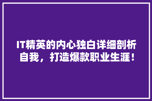 IT精英的内心独白详细剖析自我，打造爆款职业生涯！