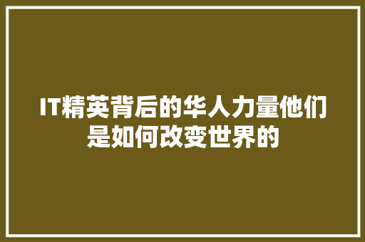 IT精英背后的华人力量他们是如何改变世界的