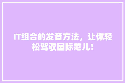 IT组合的发音方法，让你轻松驾驭国际范儿！