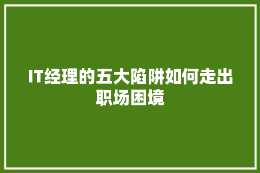IT经理的五大陷阱如何走出职场困境 后端技术