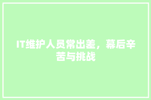 IT维护人员常出差，幕后辛苦与挑战