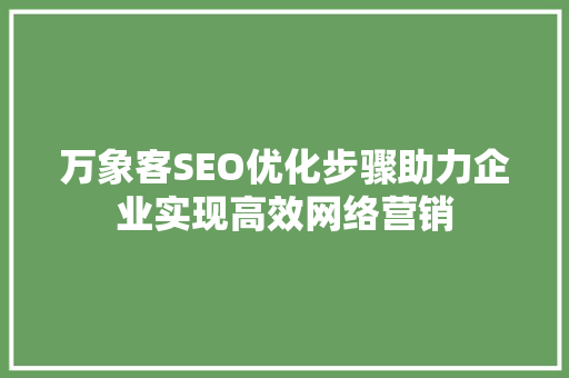 万象客SEO优化步骤助力企业实现高效网络营销