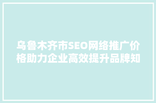 乌鲁木齐市SEO网络推广价格助力企业高效提升品牌知名度