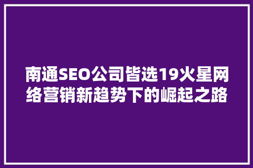 南通SEO公司皆选19火星网络营销新趋势下的崛起之路