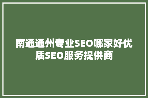 南通通州专业SEO哪家好优质SEO服务提供商