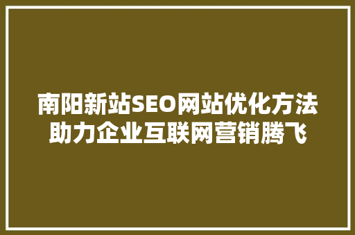 南阳新站SEO网站优化方法助力企业互联网营销腾飞