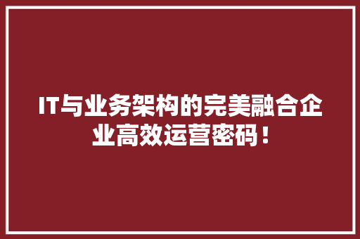 IT与业务架构的完美融合企业高效运营密码！ 网站建设