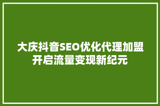 大庆抖音SEO优化代理加盟开启流量变现新纪元