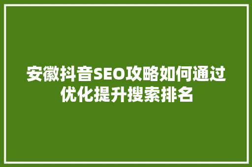 安徽抖音SEO攻略如何通过优化提升搜索排名