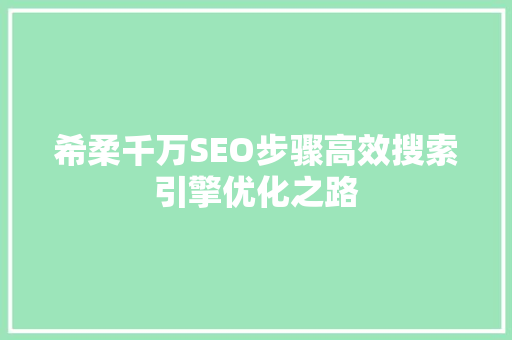 希柔千万SEO步骤高效搜索引擎优化之路