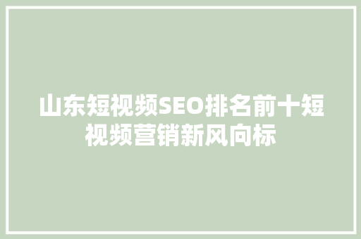 山东短视频SEO排名前十短视频营销新风向标