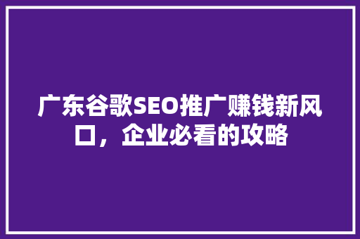 广东谷歌SEO推广赚钱新风口，企业必看的攻略