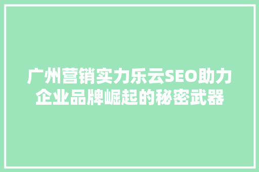 广州营销实力乐云SEO助力企业品牌崛起的秘密武器