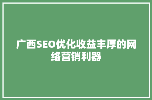 广西SEO优化收益丰厚的网络营销利器