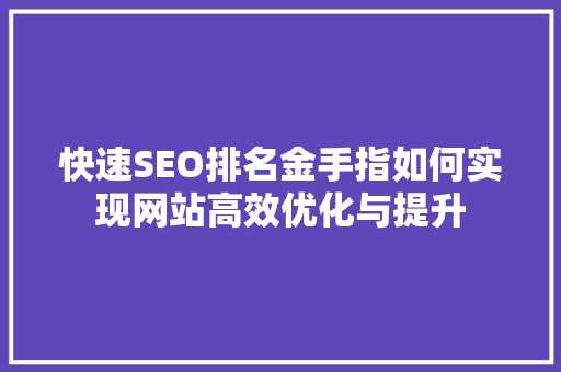 快速SEO排名金手指如何实现网站高效优化与提升