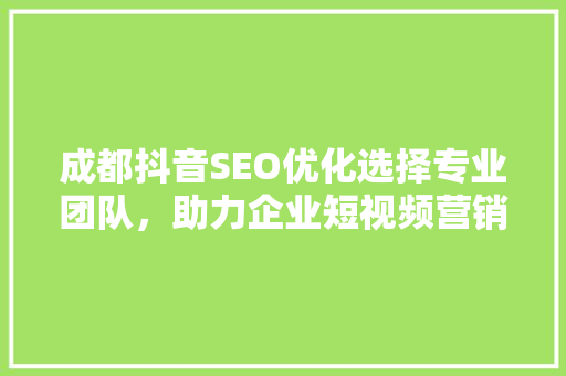 成都抖音SEO优化选择专业团队，助力企业短视频营销新高度