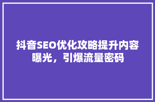 抖音SEO优化攻略提升内容曝光，引爆流量密码