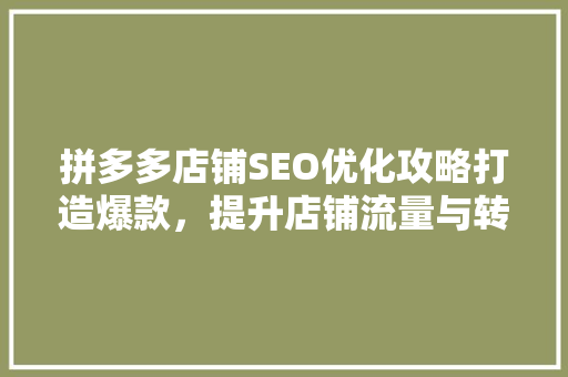 拼多多店铺SEO优化攻略打造爆款，提升店铺流量与转化率