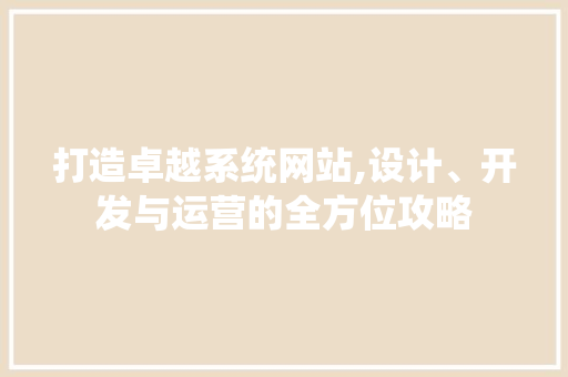 打造卓越系统网站,设计、开发与运营的全方位攻略 缓存Redis