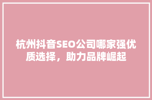 杭州抖音SEO公司哪家强优质选择，助力品牌崛起